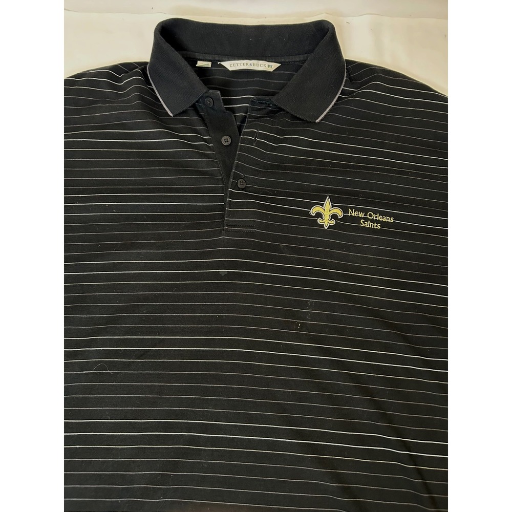 New Orleans Saints NFL Cutter Buck Polo Sz L Black  Sleeve Logo Men's Cotton